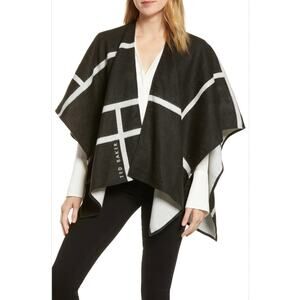 Ted Baker Geo Square Black White Blanket Cape Wrap One Size